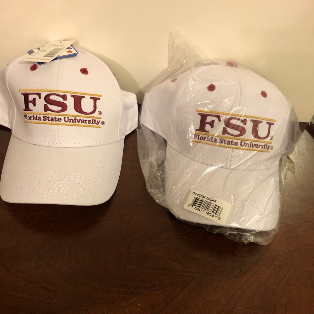 2 NWT white adjustable FSU The Game hats with burgundy stitching